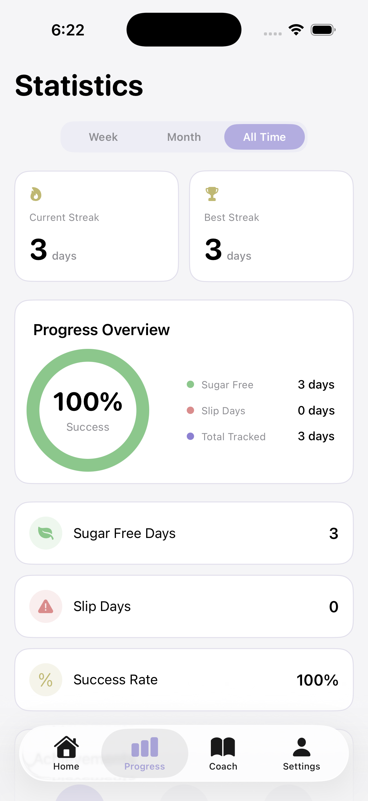 Zerra Statistics screen